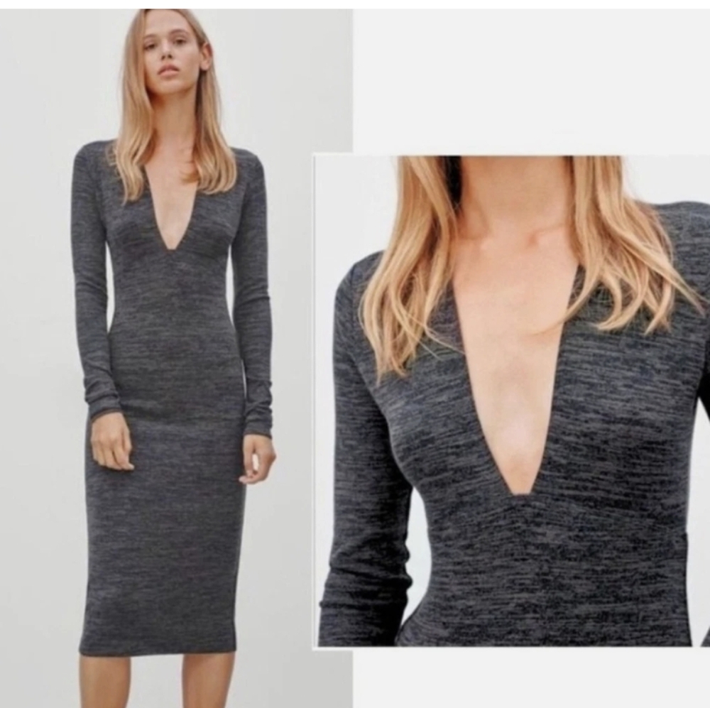 Aritizia Wilfred Free Light Grey Abby Plunge Midi Dress